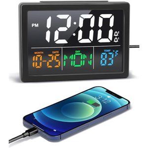Digital Alarm Clock w 5.5" Big LED Time Display Adjustable Alarm Volume Calendar